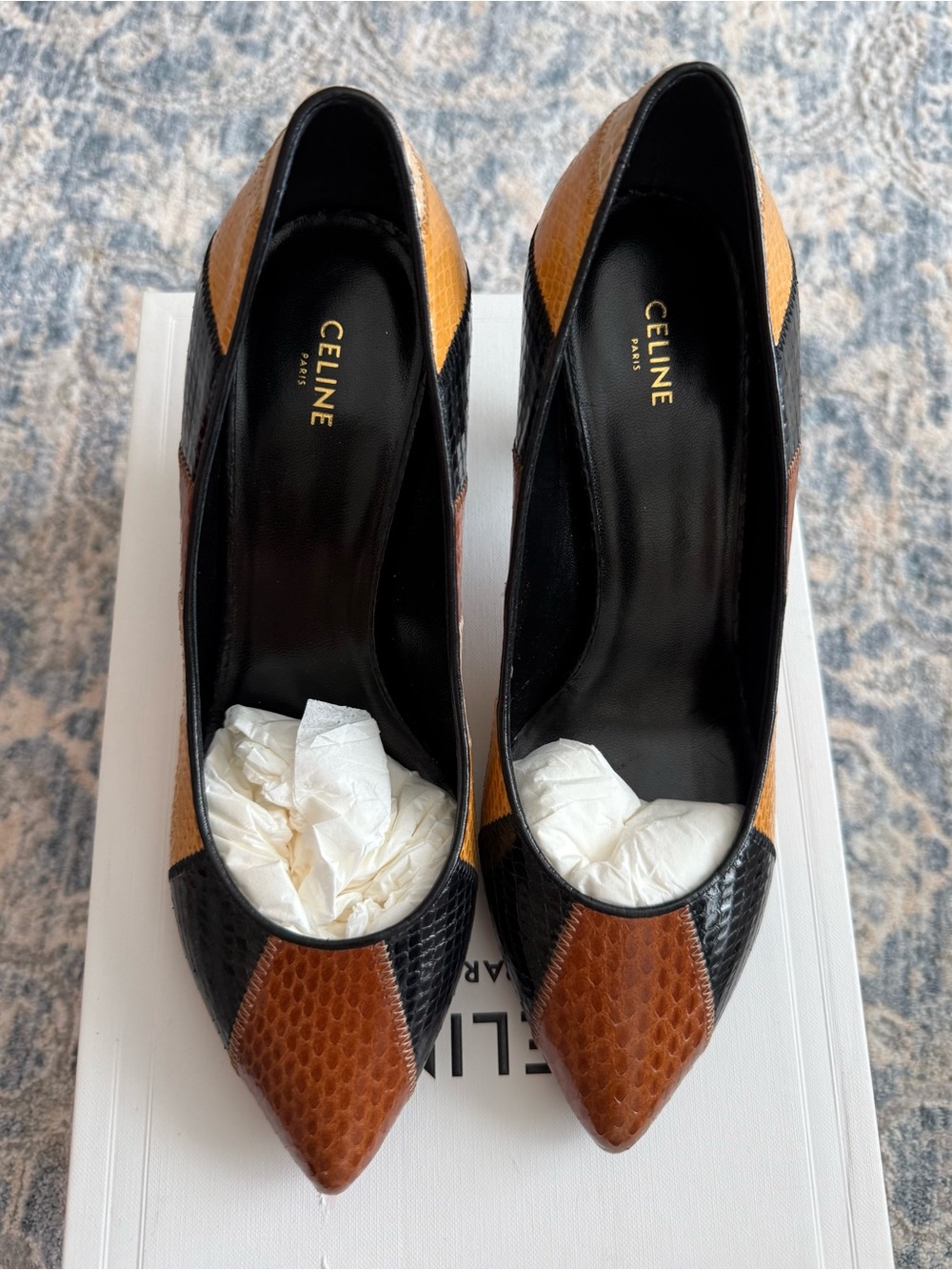 Celine Brown and Black Patchwork Pointed Toe Pumps